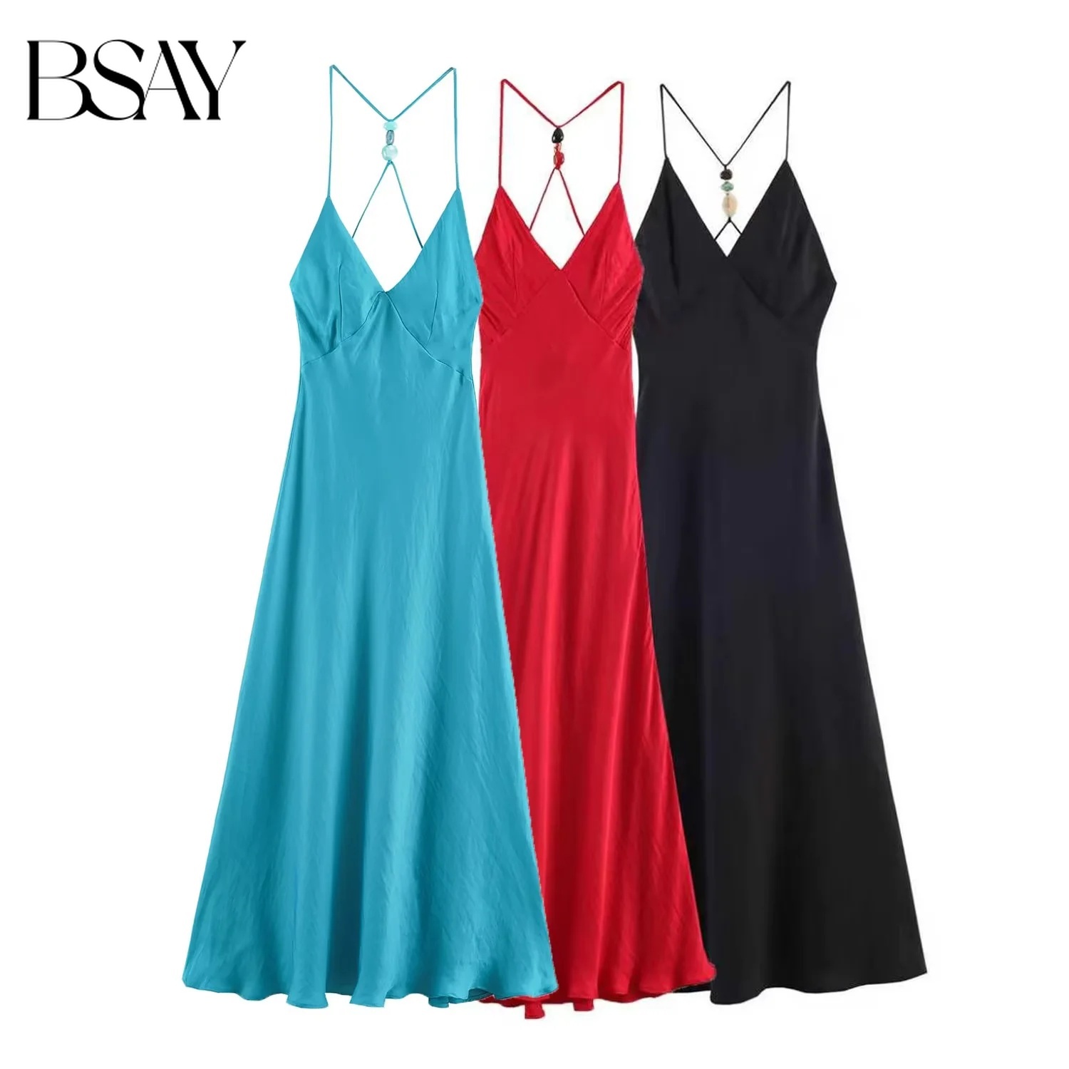 Shift Dress Sleeveless - BSAY 2026 Women Fashion Satin Spaghetti