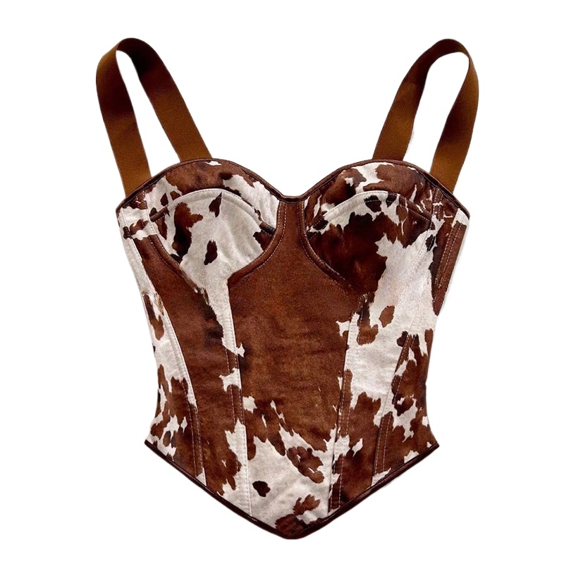 Shift Dress Sleeveless - Women Cow Print Lace Up Corset