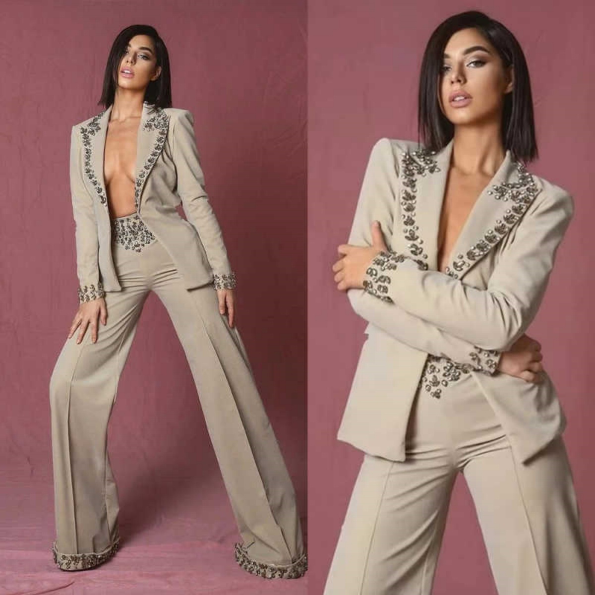 Women'S Formal Wear Pants Suit - Amazing Rhinestones Women Suit 2 Pieces