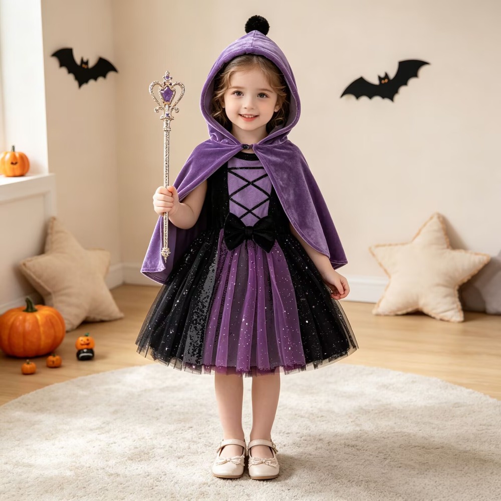 Shift Dress Sleeveless - Girls Witch Halloween Costume 2Pcs Set,