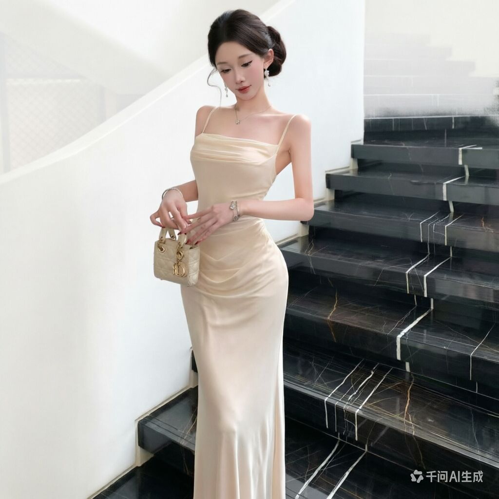 Chic Beige mesh Slip Dress Ele - Women Formal Wear M&S ulasan dan harga