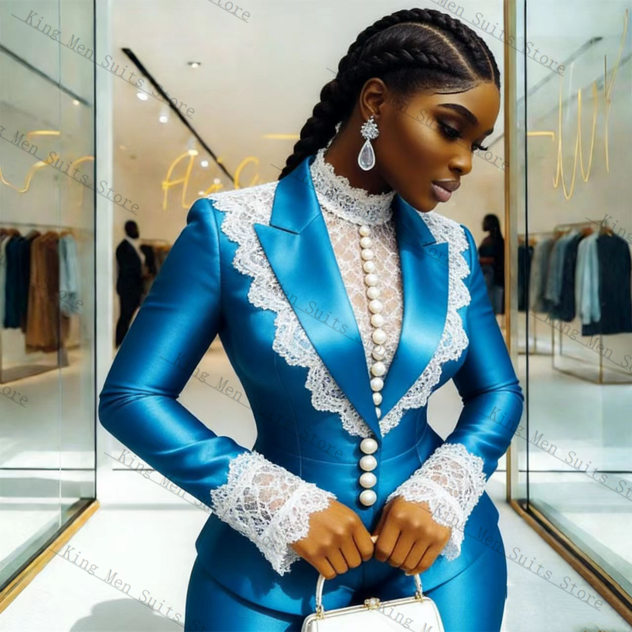 Blue Satin Lace Women Suit Set - Women'S Formal Wear Wedding ulasan dan harga
