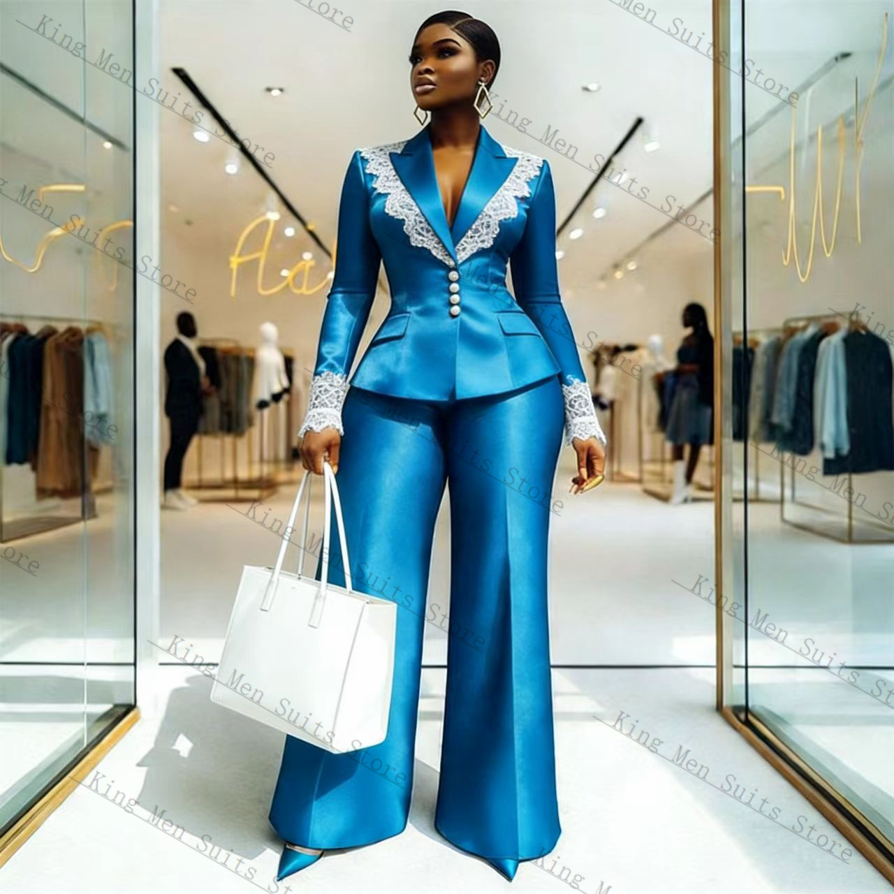 Blue Satin Lace Women Suit Set - Women'S Formal Wear Wedding ulasan dan harga