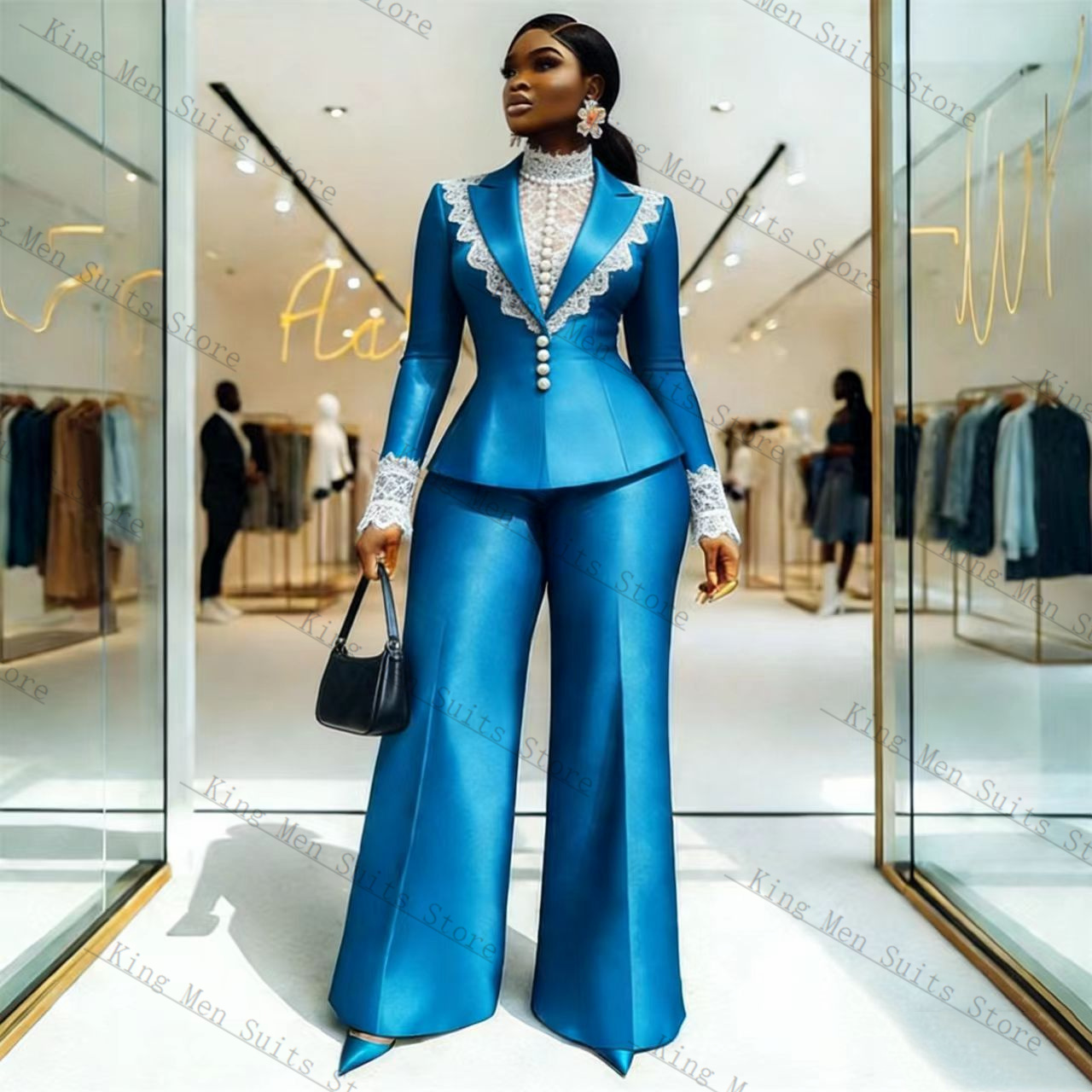 Blue Satin Lace Women Suit Set - Women'S Formal Wear Wedding ulasan dan harga