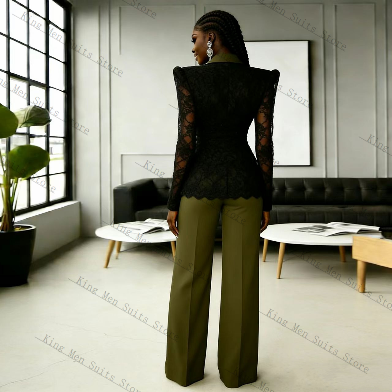 Green Black Lace Women Suit Se - Women'S Formal Wear Pants Suit ulasan dan harga