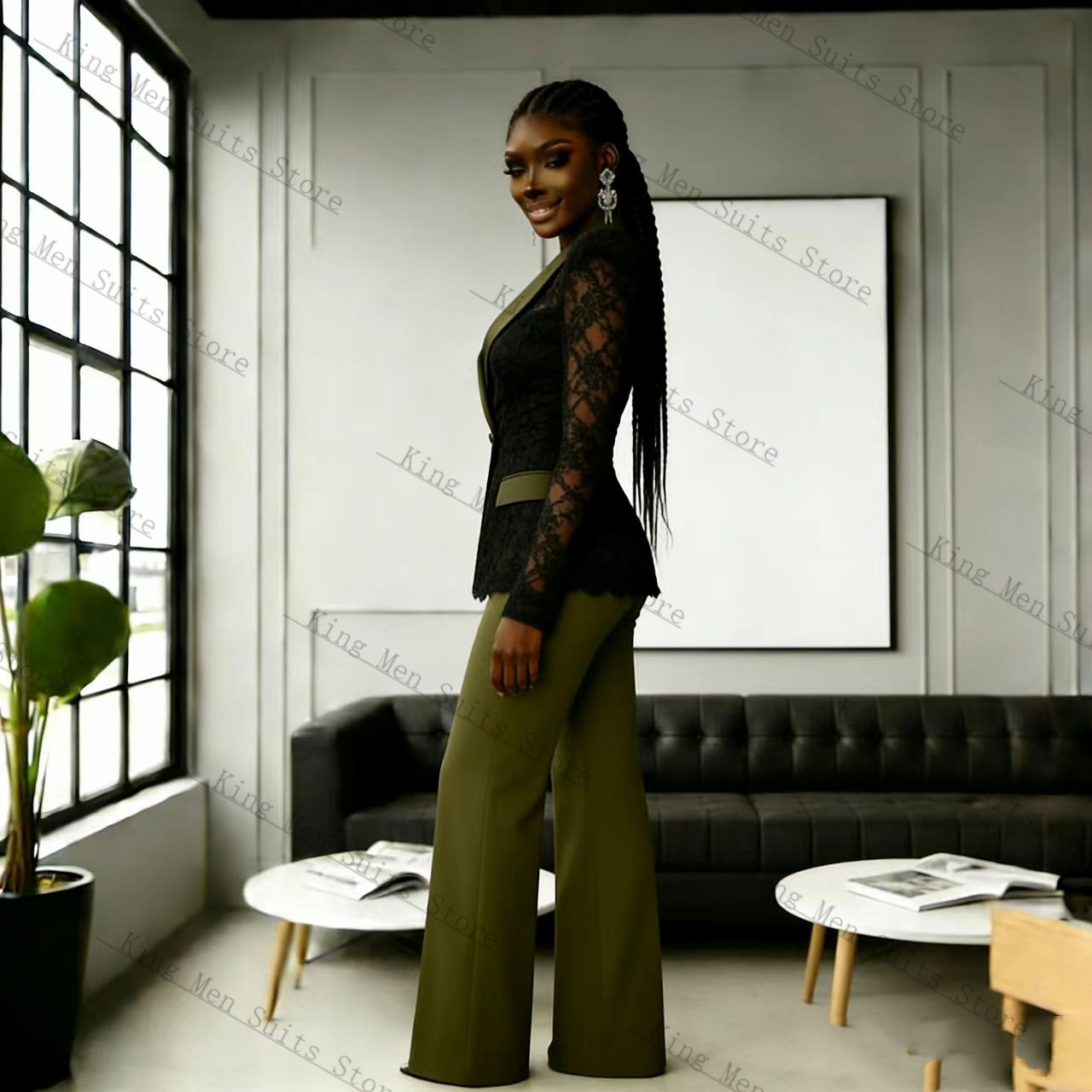 Green Black Lace Women Suit Se - Women'S Formal Wear Pants Suit ulasan dan harga