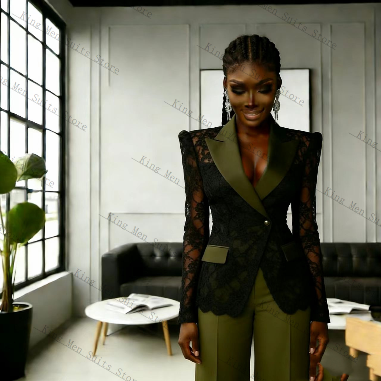 Green Black Lace Women Suit Se - Women'S Formal Wear Pants Suit ulasan dan harga