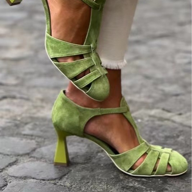 Women's Green Suede Kitten Hee - Women Formal Wear For Office ulasan dan harga