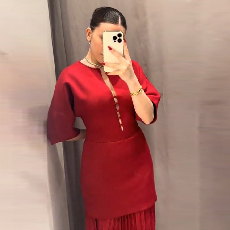 Women's Elegant Burgundy Pleat - Women'S Formal Evening Wear Tops ulasan dan harga