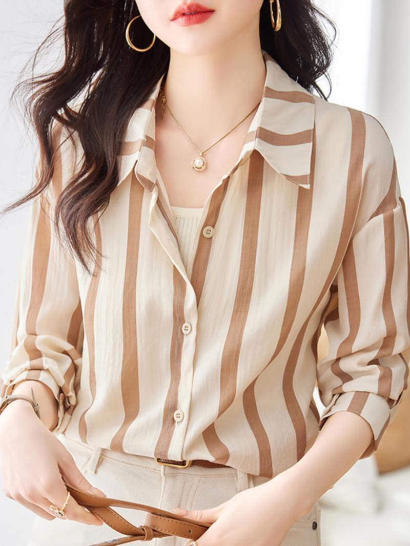 Apricot Striped Long Sleeved S - Women'S Formal Evening Wear Tops ulasan dan harga